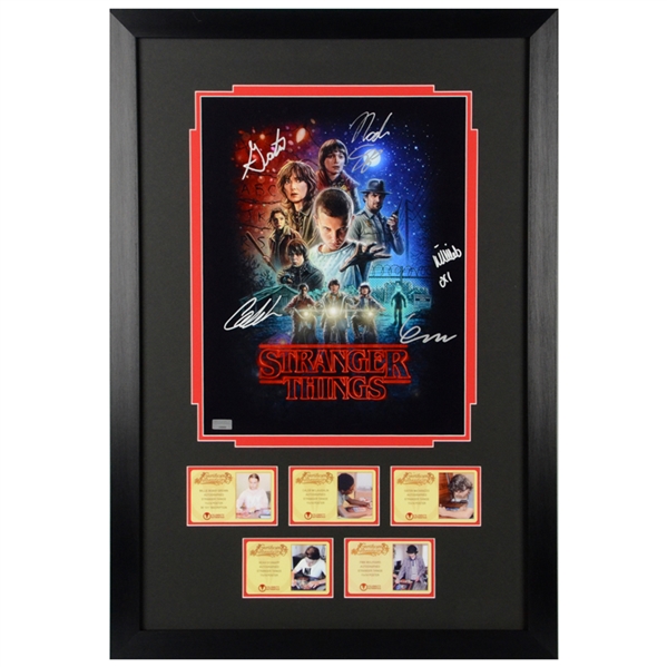 Millie Bobby Brown, Noah Schnapp, Gaten Matarazzo, Caleb McLaughlin and Finn Wolfhard Autographed Stranger Things Season 1 11x14 Framed Poster