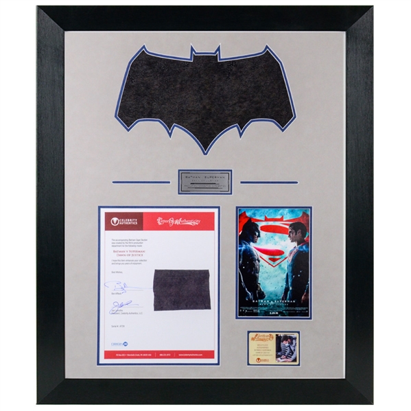 2016 Batman vs Superman Dawn of Justice Production Made Batman Cape Section Framed Display with Ben Affleck Letter of Authenticity