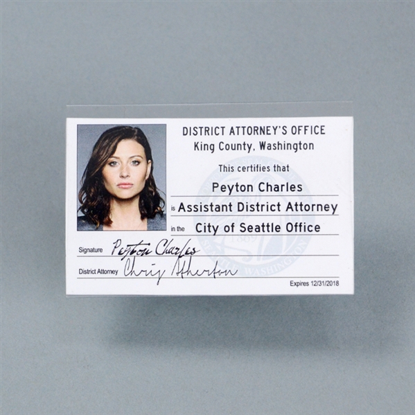 Aly Michalka 2015-2019 iZOMBIE Screen Used Peyton Charles Hero Seattle Assistant District Attorney Tag