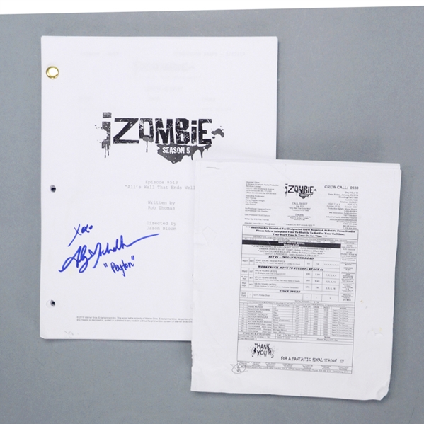 Aly Michalka Autographed 2018 iZOMBIE Season 5 Episode #513 Alls Well That Ends Well Production Used Script & Call Sheet * Final Episode!