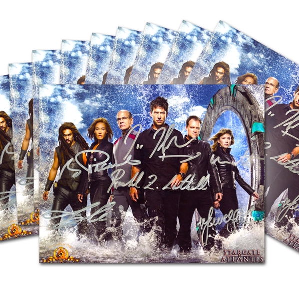 Lot of 10 (Horizontal) Stargate: Atlantis Jason Momoa, Jewel Staite, Joe Flanigan, Rachel Luttrell, Robert Picardo, David Hewlett Cast Autographed 8x10 Photos * Staite Letters of Authenticity 