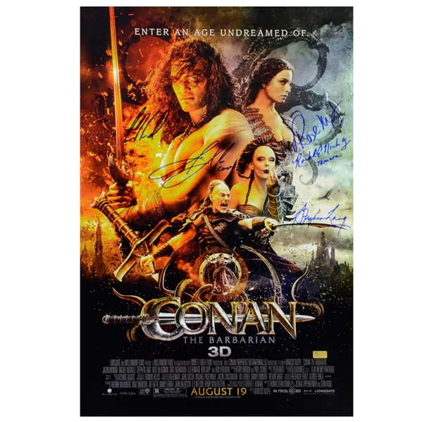  Jason Momoa, Rose McGowan, Stephen Lang, Rachel Nichols, Leo Howard Cast Autographed 2011 Conan the Barbarian 16x24 Movie Poster