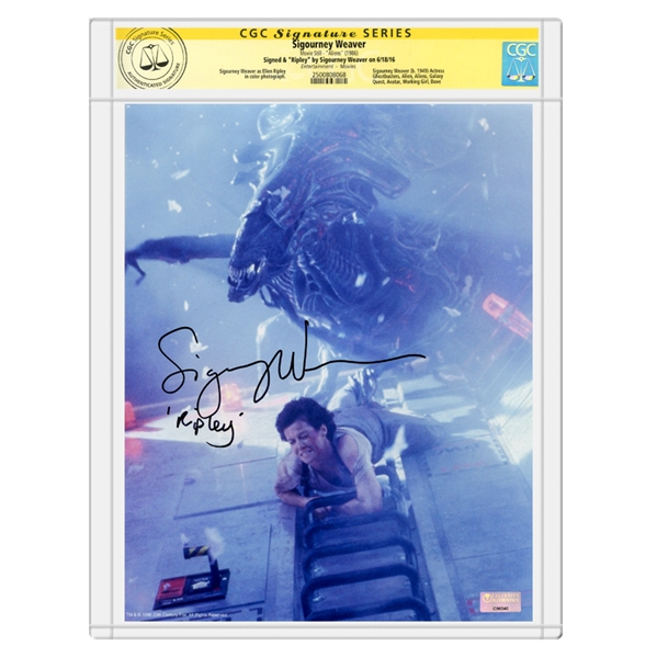 Sigourney Weaver Autographed Aliens Ripley Escape 8x10 Photo * CGC SS