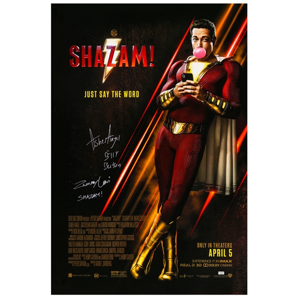 Zachary Levi, Asher Angel Autographed 2019 Shazam! Original 27x40 Double-Sided Movie Poster