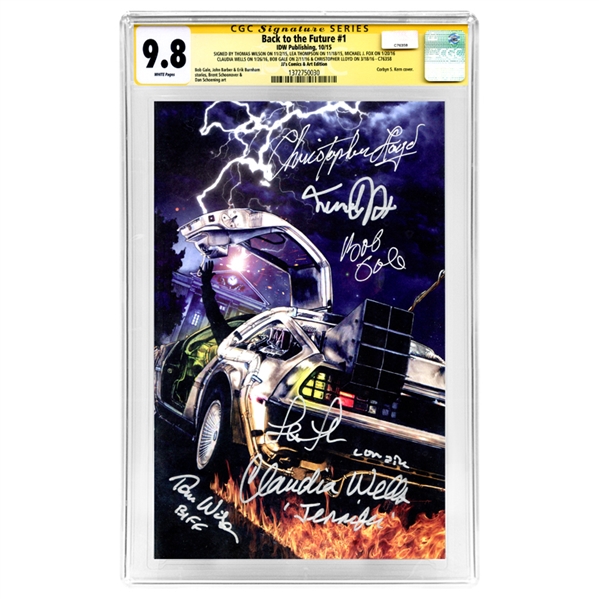 Michael J. Fox, Christopher Lloyd, Thomas Wilson, Lea Thompson, Claudia Wells and Bob Gale Autographed 2015 Back to the Future #1 CGC SS 9.8 with JJ Comics Exclusive Variant Cover