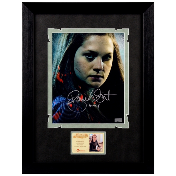 Bonnie Wright Autographed Harry Potter Ginny Weasley 8x10 Close Up Framed Photo with Ginny Inscription