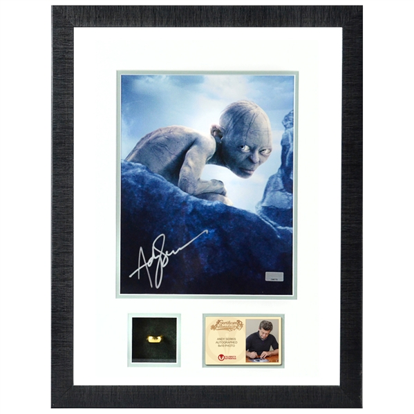 Andy Serkis Autographed Lord of the Rings Gollum 8x10 Framed Photo with Special Edition Lord of The Rings Engraved Collectors Ring