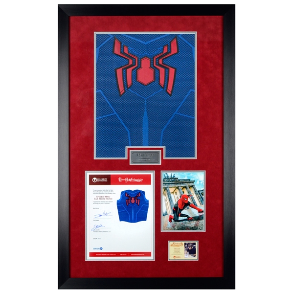 2019 Spider-Man Far From Home Production Made Spider-Man Suit Back Glyph with Tom Holland Letter of Authenticity Framed Display