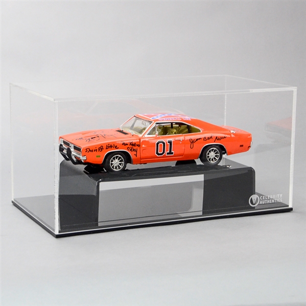 Schneider, Bach, Wopat, Best, Barris, Colley, Cast Autographed The Dukes of Hazzard 1:18 Scale Die-Cast General Lee with Display Case