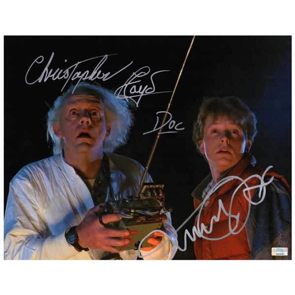Michael J. Fox, Christopher Lloyd Autographed Back to the Future Marty McFly, Doc Brown Controls 11x14 Photo