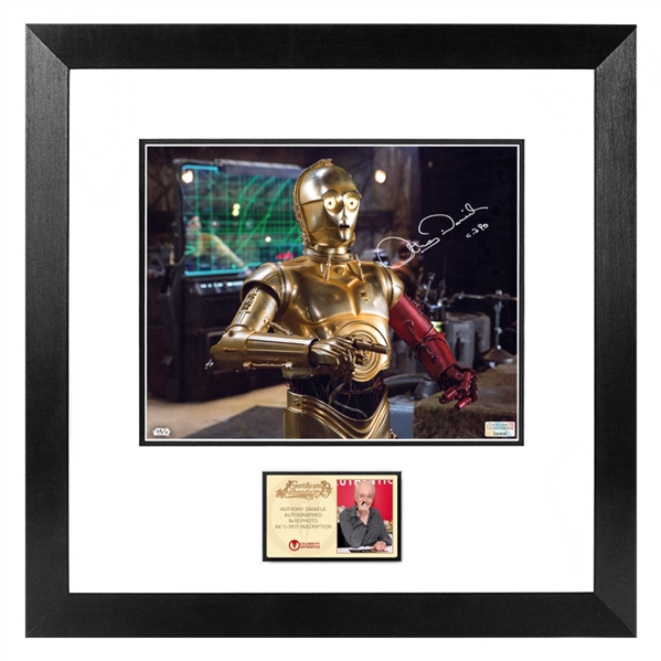Anthony Daniels Autographed Star Wars: The Force Awakens C-3PO D’Qar Rebel Base 8x10 Framed Photo
