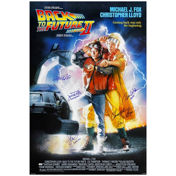 Michael J. Fox, Christopher Lloyd, Lea Thomson, Tom Wilson, James Tolkan Autographed Back to the Future II 27x40 Movie Poster