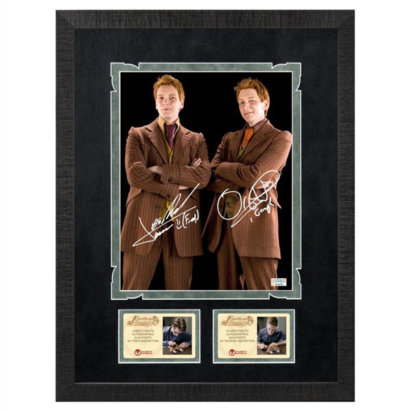 James Phelps, Oliver Phelps Autographed Harry Potter George and Fred Weasley 8x10 Framed Photo with Fred and George Inscriptions