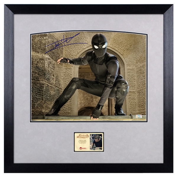 Tom Holland Autographed Spider-Man Far From Home 11x14 Stealth Suit Framed Photo