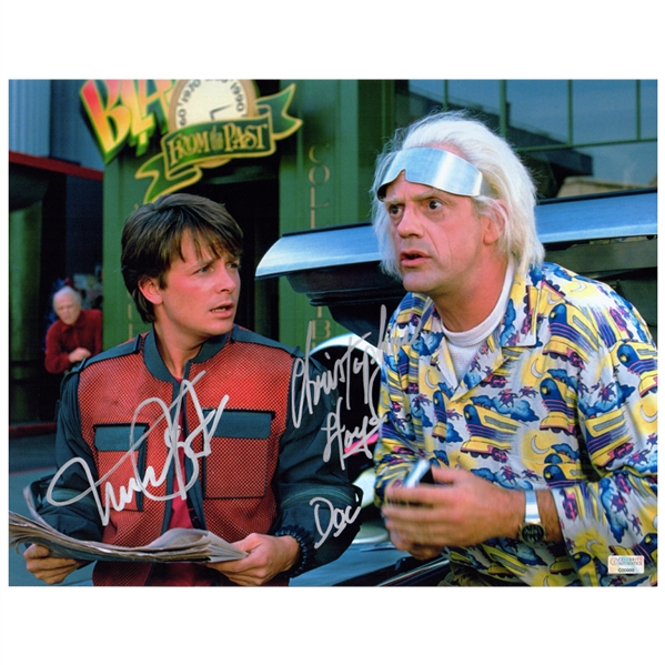 Michael J. Fox and Christopher Lloyd Autographed Back to the Future II Marty McFly & Doc Brown 11x14 Scene Photo