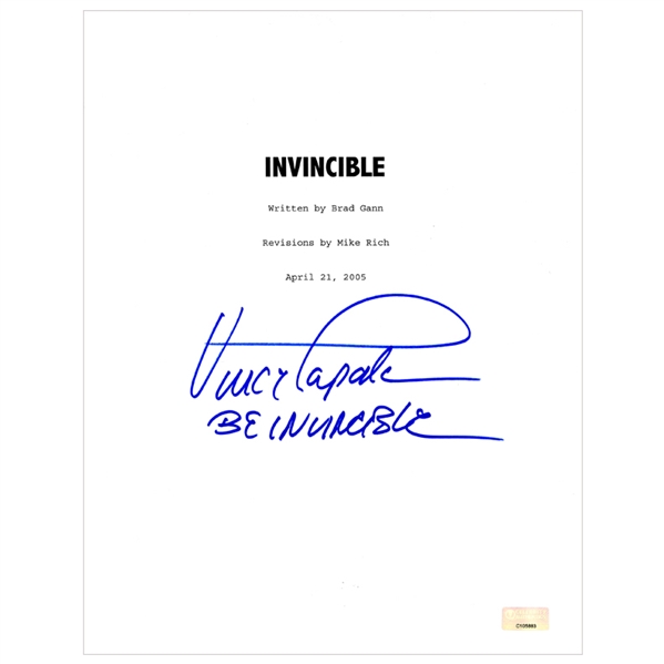 Vince Papale Autographed Invincible Script Cover with Be Invincible Inscription