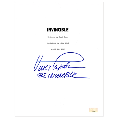 Vince Papale Autographed Invincible Script Cover with Be Invincible Inscription