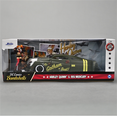 DC Comics Bombshells Gotham or Bust Harley Quinn Figure & 1951 Mercury 1:24 Scale Die-cast Car