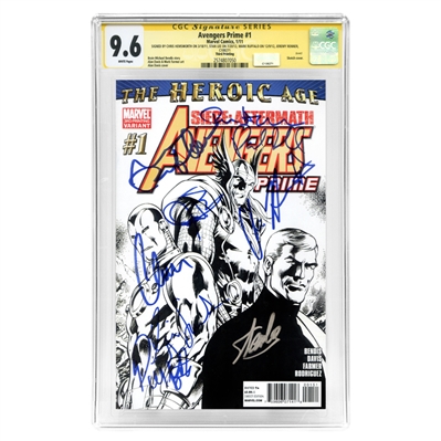 Stan Lee, Chris Hemsworth, Chris Evans, Jeremy Renner, Mark Ruffalo, Cobie Smulders, Paul Bettany, Paul Rudd, Tom Hiddleston Cast Autographed Avengers Prime #1 CGC 9.6