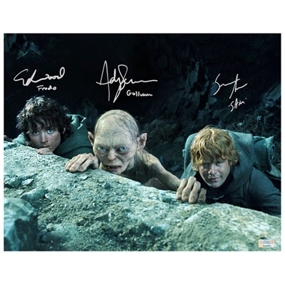Elijah Wood, Sean Astin, Andy Serkis Autographed Lord of the Rings 11x14 Scene Photo