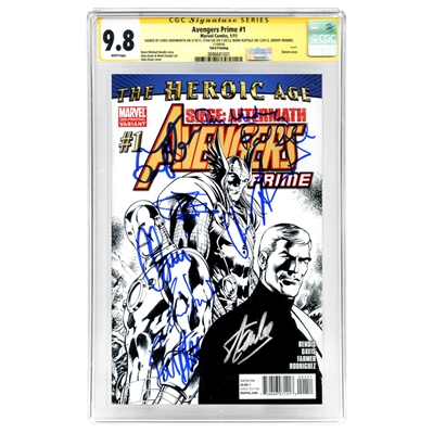 Chris Hemsworth, Stan Lee, Mark Ruffalo, Jeremy Renner, Cobie Smulders, Chris Evans, Tom Hiddleston, Paul Bettany, Paul Rudd Autographed 2011 Marvels The Avengers Prime #1 CGC SS 9.8 (mint)