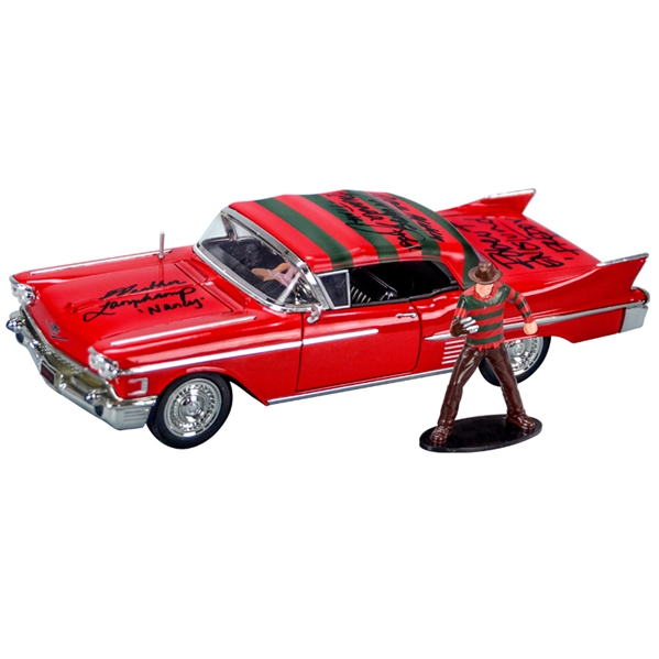 Robert Englund, Heather Langenkamp, Amanda Wyss, Ronee Blakley Cast Autographed A Nightmare on Elm Street 1958 Cadillac 1:24 Scale Die-Cast Car with Figure