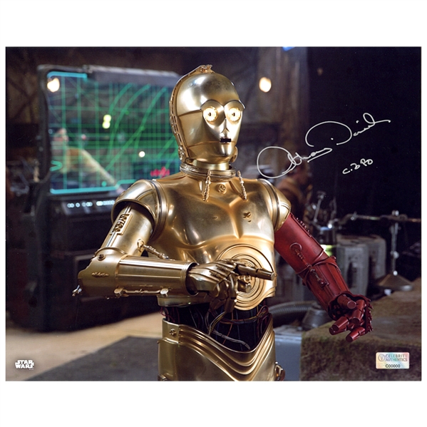 Anthony Daniels Autographed Star Wars: The Force Awakens C-3PO DQar Rebel Base 8x10 Photo