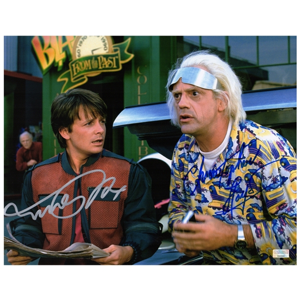 Michael J. Fox and Christopher Lloyd Autographed Back to the Future II Marty McFly & Doc Brown 11x14 Scene Photo