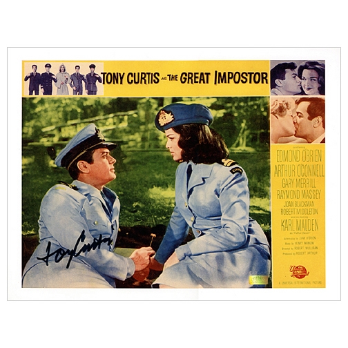 Tony Curtis Autographed 11×15 The Great Imposter Lobby Card