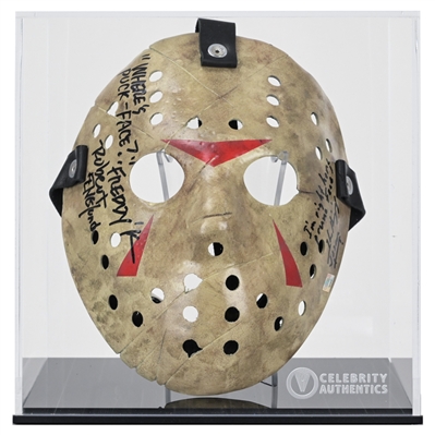 Robert Englund, Ken Kirzinger Autographed Freddy VS Jason Mask with Inscriptions and Display Case 