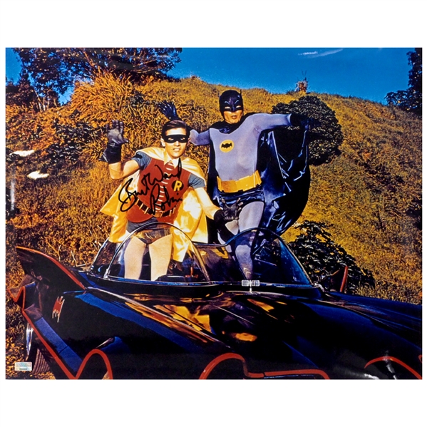 Burt Ward Autographed Classic Batman & Robin Attack 16x20 Photo with Robin Inscription