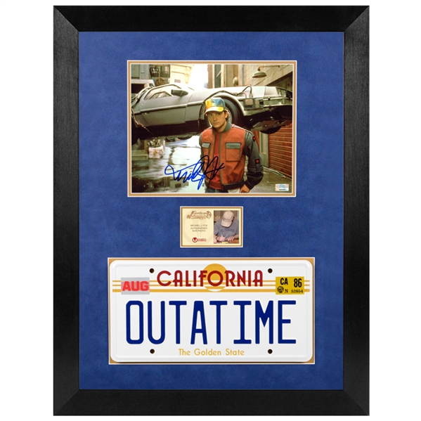 Michael J. Fox Autographed Back to the Future Marty McFly 8x10 Photo With OUTATIME License Plate Framed Display