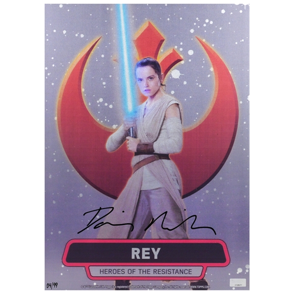 Daisy Ridley Autographed Topps Star Wars Rey Limited Edition 11x14 Heroes of the Resistance Metal Card #04/99