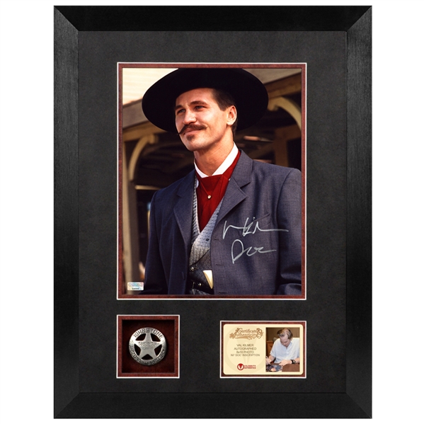 Val Kilmer Autographed Tombstone Doc Holliday 8x10 Framed Photo Display with Tombstone Deputy Badge