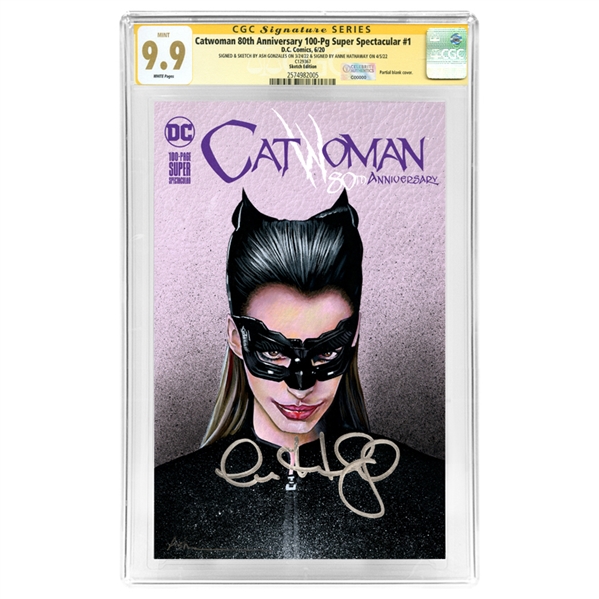 Anne Hathaway Autographed 2020 Catwoman 80th Anniversary Spectacular #1 Ash Gonzales Original Art Cover CGC SS 9.9 (mint) * 1 OF A KIND ORIGINAL!