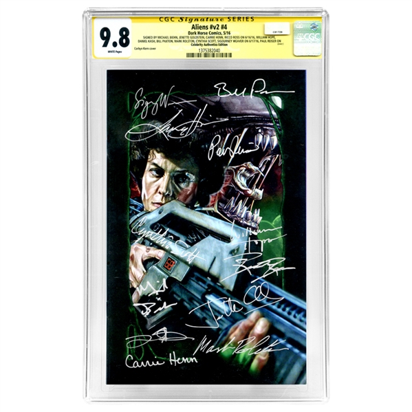 Sigourney Weaver, Bill Paxton, Lance Henriksen, Aliens Cast Autographed Aliens #v2 #4 CA Variant Exclusive Cover CGC SS 9.8 (mint) 