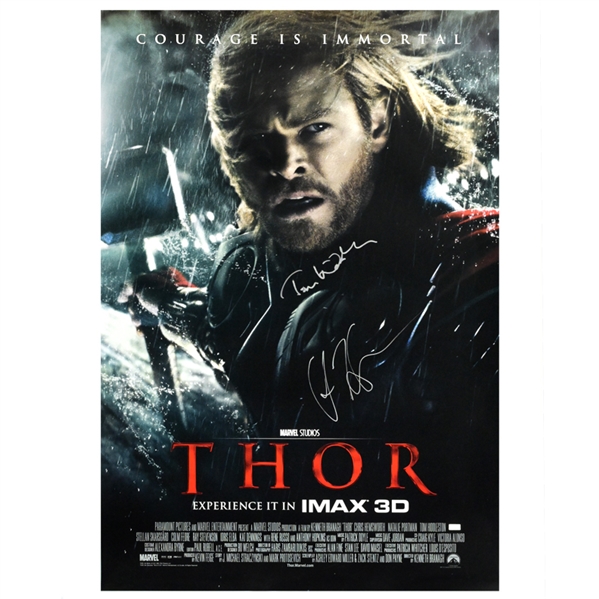 Chris Hemsworth and Tom Hiddleston Autographed Thor Original 27x40 Imax Double-Sided Movie Poster