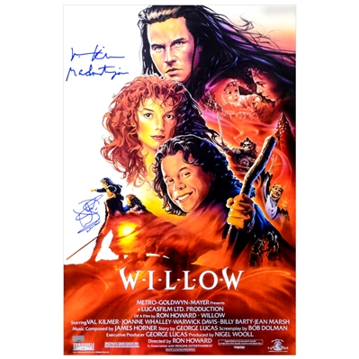 Val Kilmer, Warwick Davis Autographed 1988 Willow 16x24 Movie Poster
