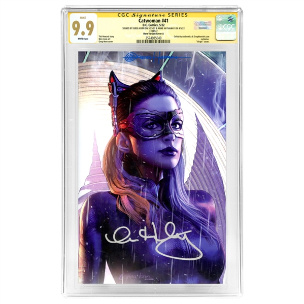 Anne Hathaway and Greg Horn Autographed 2022 Catwoman #41 Horn Cover Variant A CGC SS 9.9 Mint