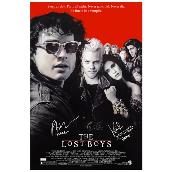  Kiefer Sutherland and Alex Winter Autographed The Lost Boys 16x24 Movie Poster