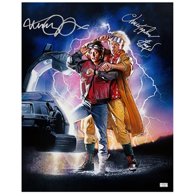  Michael J. Fox, Christopher Lloyd Autographed Back to the Future II Marty McFly, Doc Brown 16x20 Poster Art