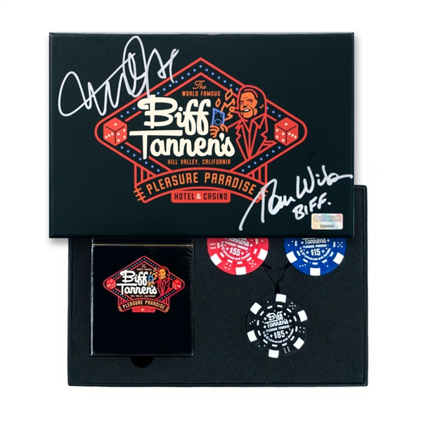  Michael J. Fox, Tom Wilson Autographed Back to the Future Biff Tannen’s Pleasure Paradise Hotel & Casino Game Set