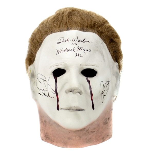  Jamie Lee Curtis, John Carpenter, Dick Warlock Autographed Halloween II 1:1 Scale Prop Replica Bloody Michael Myers Mask