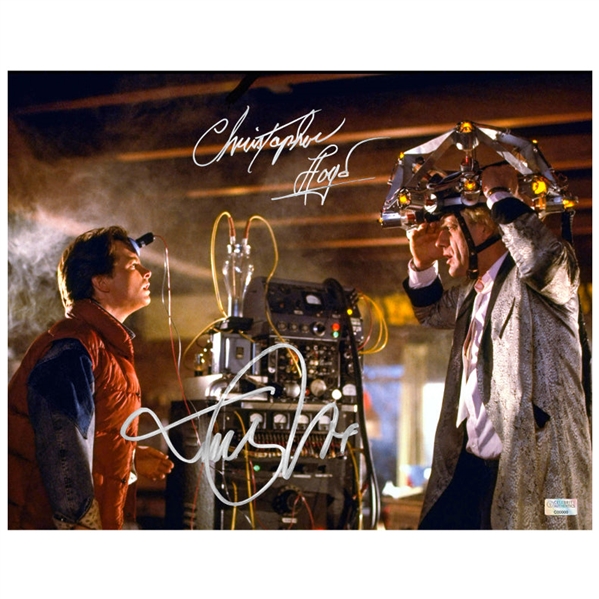 Michael J. Fox, Christopher Lloyd Autographed Back to the Future Marty McFly, Doc Brown Lab 11x14 Photo