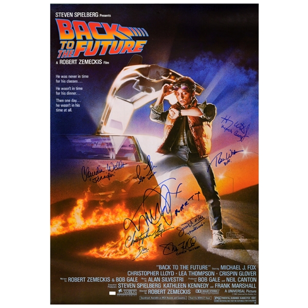 Michael J. Fox, Christopher Lloyd, Tom Wilson Cast Autographed Back to the Future Part I 27x39 Movie Poster