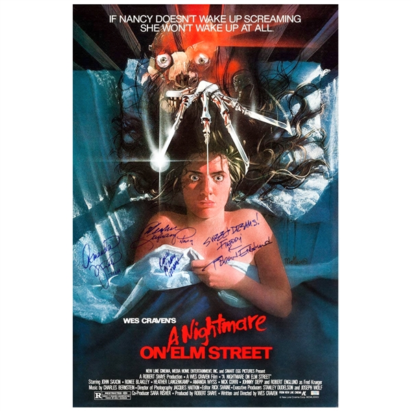 Robert Englund, Heather Lagenkamp, Amanda Wyss, Ronee Blakley Cast Autographed A Nightmare on Elm Street 27x40 Single Sided Movie Poster with Inscription