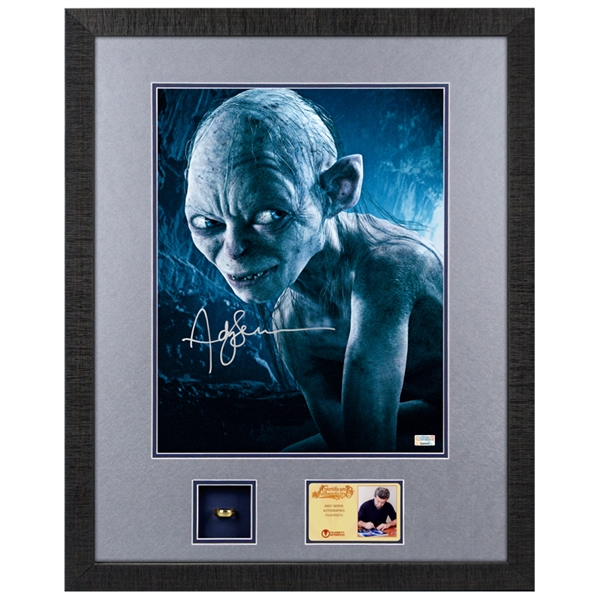 Andy Serkis Autographed Lord of the Rings Gollum 11x14 Framed Display with Collectors Ring