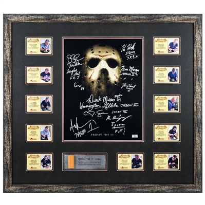 Kane Hodder, Derek Mears & Jason Voorhees Cast Autographed Friday the 13th Camp Blood Series II 11x14 Photo Display with Screen Used Dock
