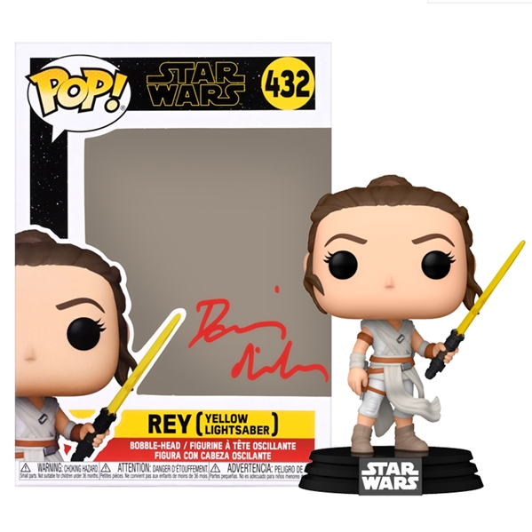   Daisy Ridley Autographed Stars Wars: The Rise of Skywalker Rey Yellow Lightsaber POP Vinyl Figure