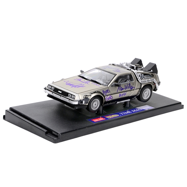 Michael J. Fox, Christopher Lloyd, Thomas Wilson, Lea Thompson, Claudia Wells and Bob Gale Autographed Back to the Future 1:18 Scale Die-Cast DeLorean *RARE!